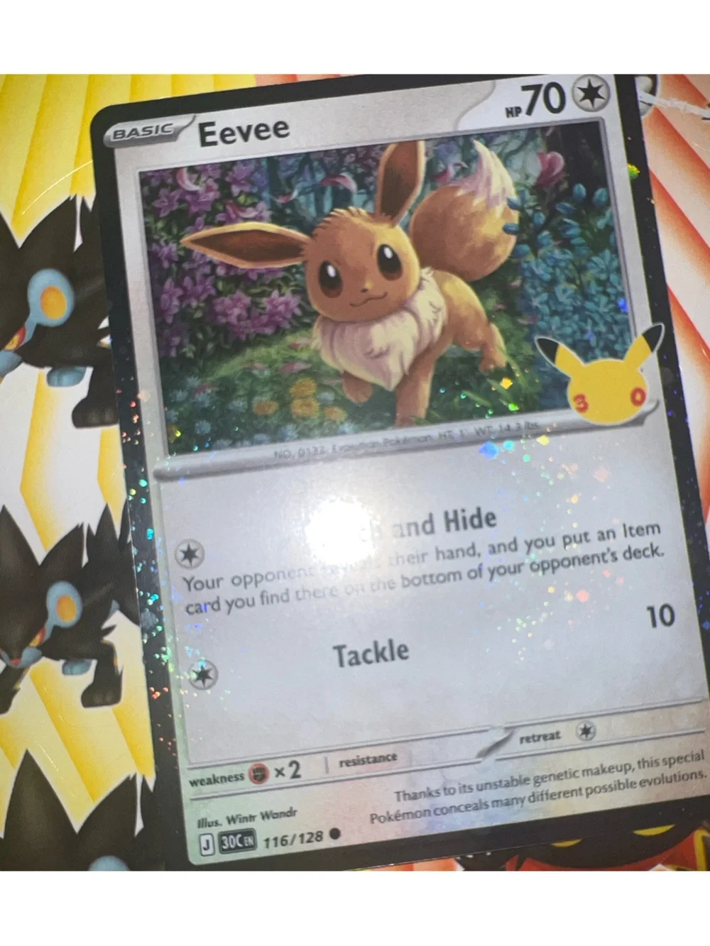 Pokemon Eevee Holographic Card - Brown, Yellow, Green, Purple